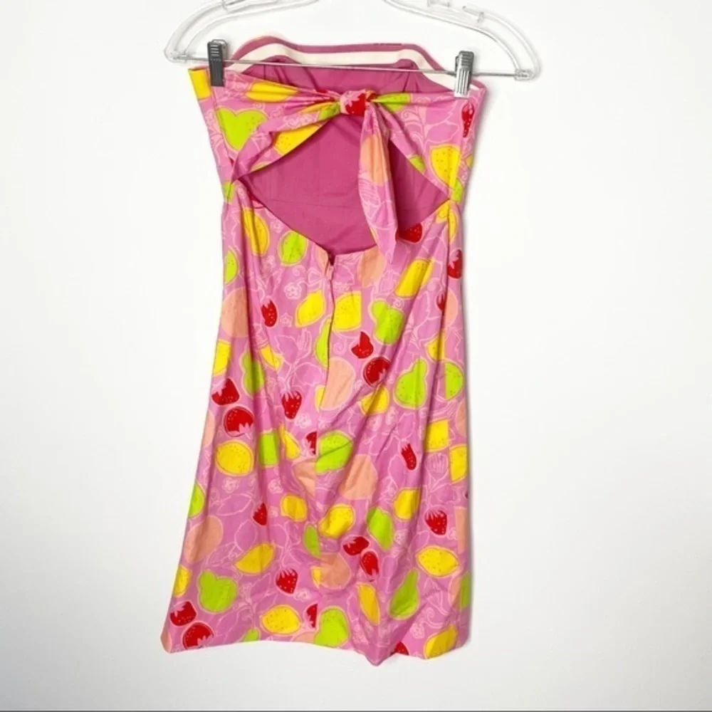 Lilly Pulitzer Dress Womens 2 Pink Fruit Print Strapless Bow Back Mini Cotton - Picture 2 of 5